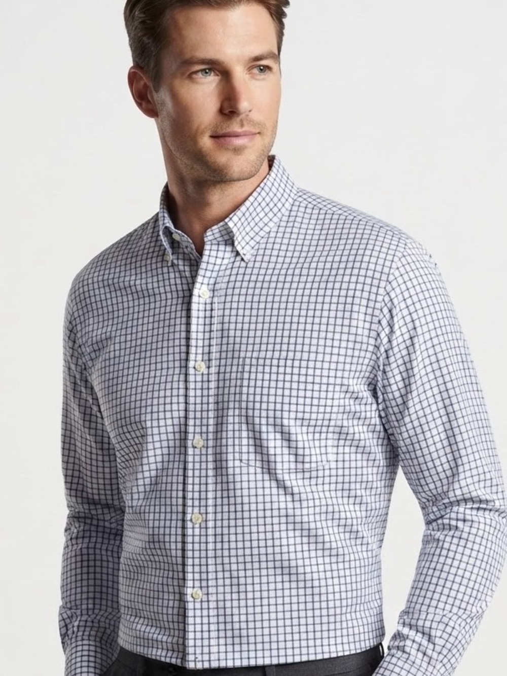 Peter Millar Nanoluxe Blue White Grid Check Cotton Dress Shirt XXL